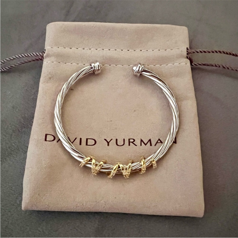 David Yurman Two-Tone Cable Cuff Bracelet - Silver with Gold Accents 4mm